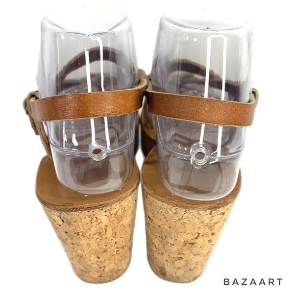 K Jacques St Tropez Brown Leather Strapped Cork Wedges Sz: 6.5 US/ 37. EU - Picture 7 of 9